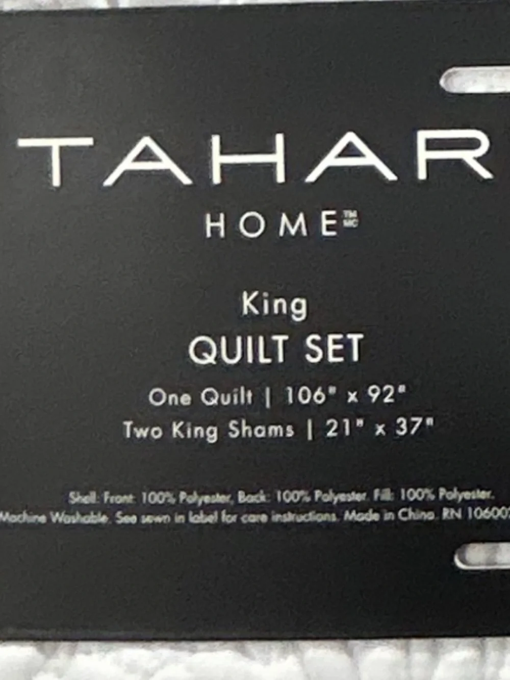 Tahari King White Quilt Set 106”x92”